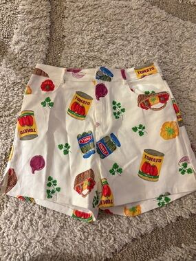 White Novelty Italian Summer Print Jean Shorts